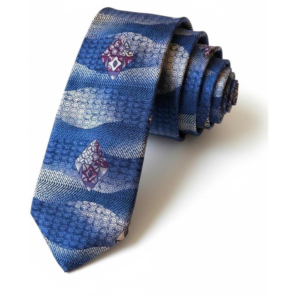 VTG 80s Boston Traders Silk Tie Geometric Abstract Medallion Retro Business USA